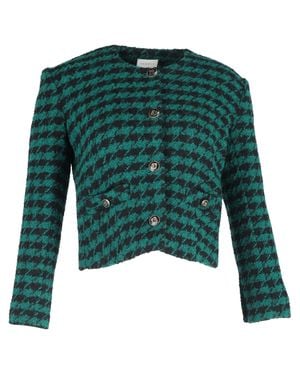 Sandro Houndstooth Print Cropped Blazer - Green
