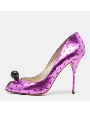 Sophia Webster Metallic Heart Print Leather Loren Peep Toe Pumps - Pink