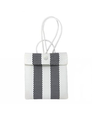 Lolas Bag Medium Woven Striped Backpack - White