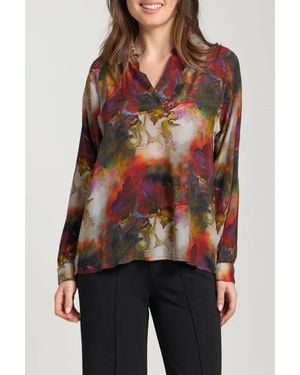 Apny Half Placket Pullover Blouse - Brown