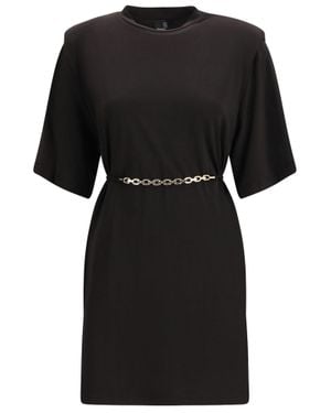 Pinko Allie Short Dress With Structured Shoulders And Chain - Black