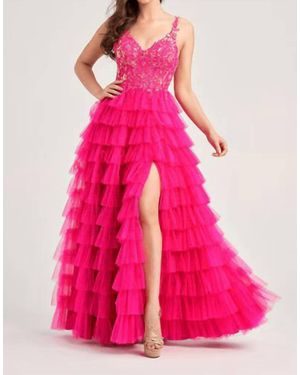 Ellie Wilde V Neck A-Line Evening Dress - Pink