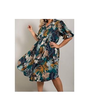 The Curve Fit N Flaire Self Tie Ruffle Neck Dress - Green