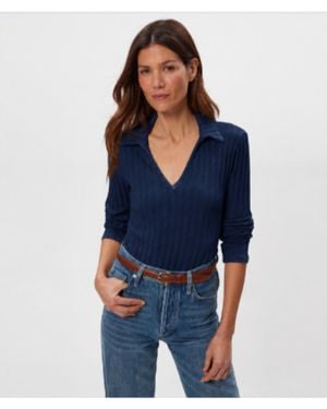 Michael Stars Liyah London Rib Long Sleeve Collared Tee - Blue
