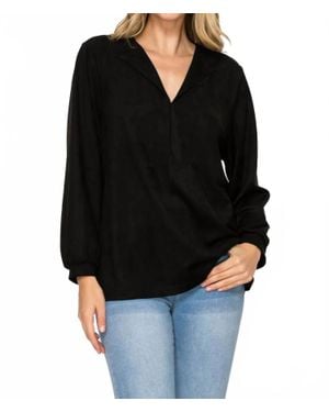 Joh Long Sleeve Suede Top - Black