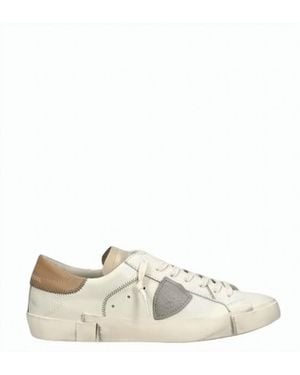 Philippe Model Prsx Low Leather Distressed Sneakers - White