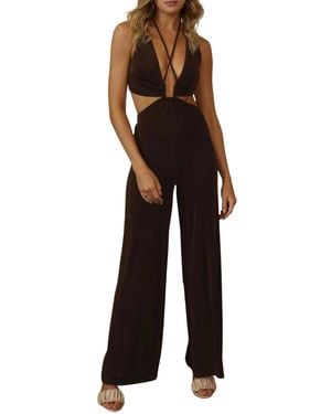 Endless Blu. Open-Back Cutout Jersey Jumpsuit - Multicolor