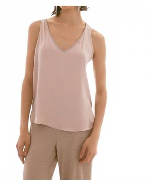 Joseph Ribkoff Satin Sleeveless Top With Rhinestone - Natural