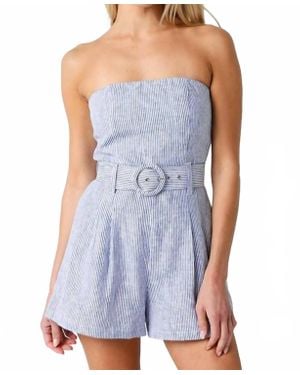Olivaceous Off Shoulder Stripe Romper - Blue