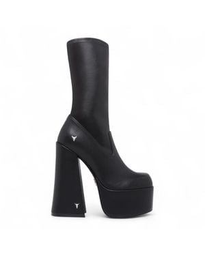 Windsor Smith Mid-Calf Sock Platform Goth Heel Boots - Black