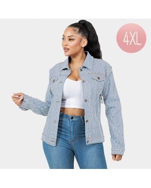 TRUEDAMES Diamond-Stitched Button-Up Denim Jacket - Blue