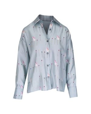 ODEEH Match Printed Silk Shirt - Blue