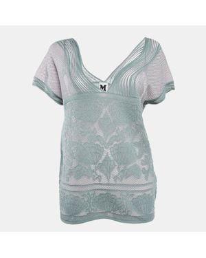 Missoni Ice Lurex Textured Knit V-Neck Top - Blue