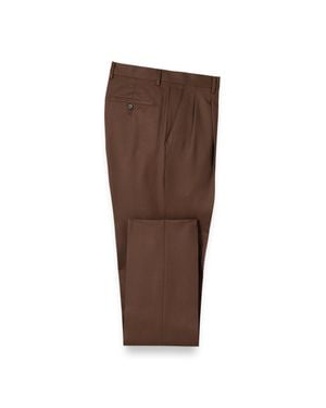 Paul Fredrick Wool Gabardine Pleated Pants - Brown