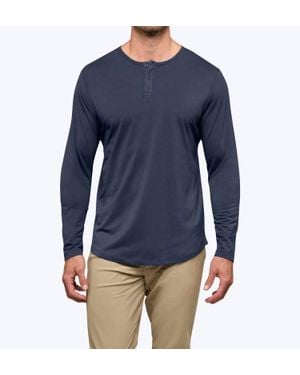 Cuts Long Sleeve Henley Curve Top - Blue