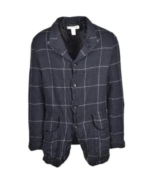 Comme des Garçons Windowpane Check Felted Wool Blazer - Blue