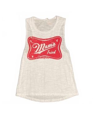 Country Deep Mama Tried Graphic Muscle Tank - White