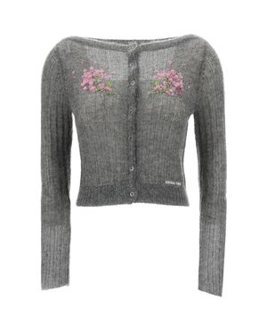ShuShu/Tong Beaded Floral Wool-Blend Cardigan - Gray
