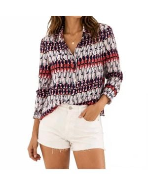 Brax Vic Geometric Print Long-Sleeve Button-Down Shirt - Blue