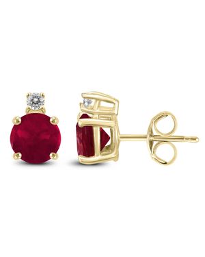 SSELECTS 14K 4Mm Round Ruby And Diamond Earrings - Metallic