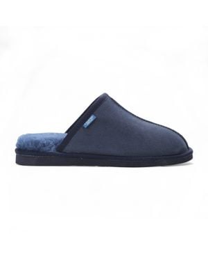 Infinity Leather Genuine Sheepskin Suede Mule Winter Warm Non-Slip - Blue