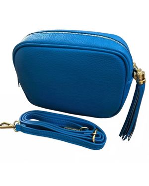 Cadenza Italy Leather Camera Style Crossbody Bag - Blue