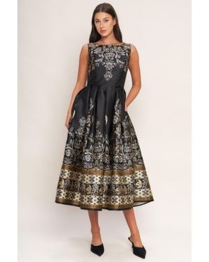 TRUEDAMES Baroque Spell Woven Midi Dress - Black