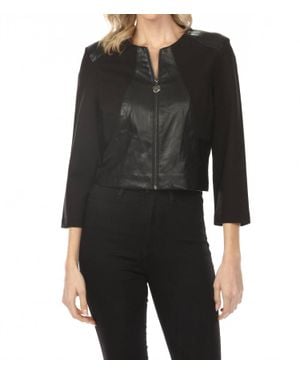 Joseph Ribkoff Faux Leather Zip Up Cropped Jacket - Black