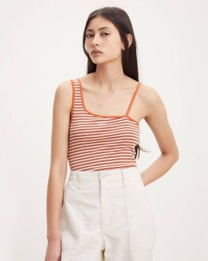 Levi's Hoop Tank Top Striped Asymmetric Strap Cropped Jdm894 - Orange