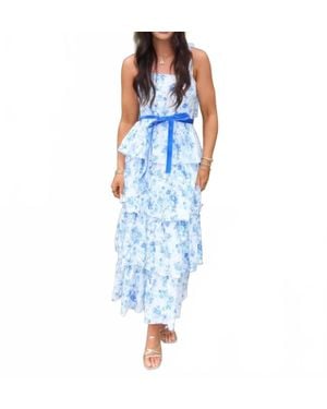 TCEC Floral Print Tiered Midi Dress - Blue