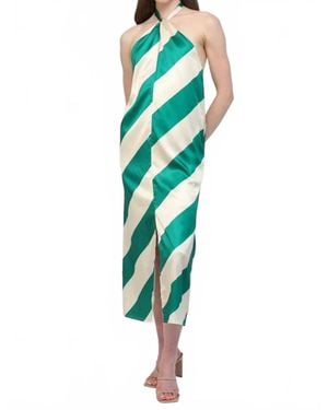 Fate Diagonal Stripes Halter Dress - Green