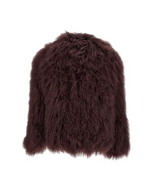Martha Louis Mongolian Fur Midi Jacket With Concealed Fastening - Brown