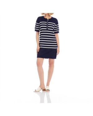 Karen Kane Short Sleeve Henley Sweater Dress - Blue