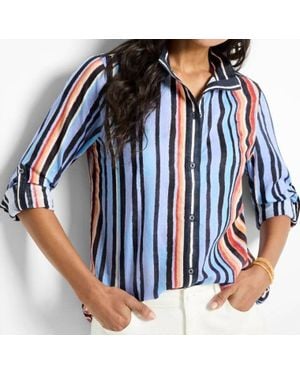 NIC+ZOE Painted Peninsula Stripe Blouse - Blue