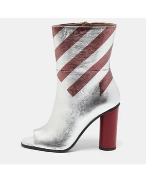 Anya Hindmarch Burgundy Stripe Leather Peep Toe Ankle Boots - Gray