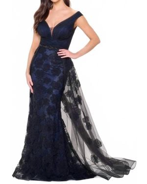 Montage by Mon Cheri V-Neck Mermaid Evening Maxi Dress - Blue