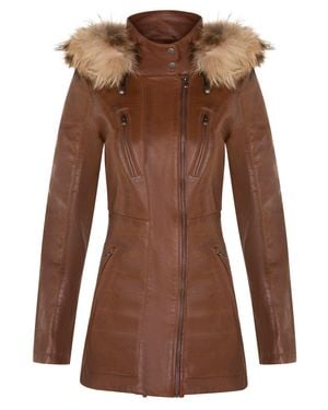 Infinity Leather Slim Fit Hooded Parka Jacket-Northam - Brown