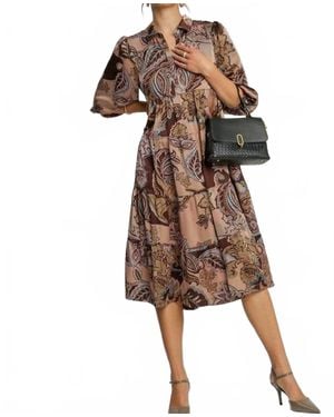 Umgee Paisley Print Satin Midi Dress - Natural