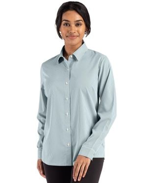Cutter & Buck Skyline Epic Confidence Recycled Pinstripe Long Sleeve Dress Shirt - Blue