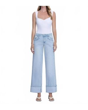 VERVET BY FLYING MONKEY Kris Super High Rise Cuffed Baggy Wide Jeans - Blue