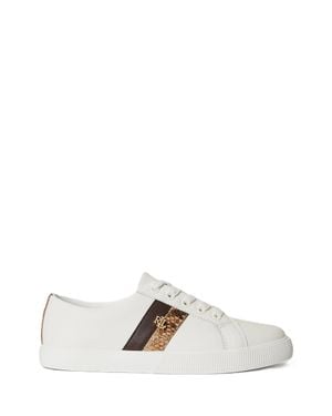 Ralph Lauren Snakeskin Accent Low-Top Sneakers - White