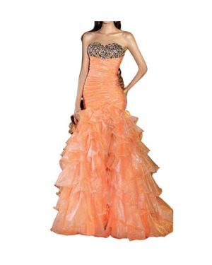 Alyce Paris Strapless Beaded Mermaid Gown - Orange