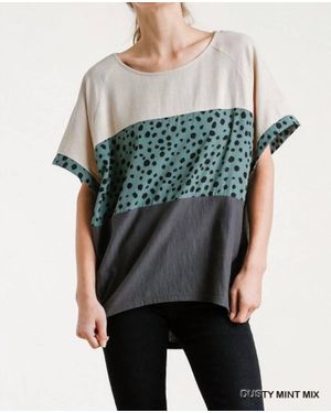 Umgee Dalmatian Color Block Top - Natural