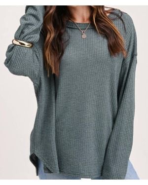 Le Miel Bree Long Sleeve Waffle Weave Casual Top - Gray