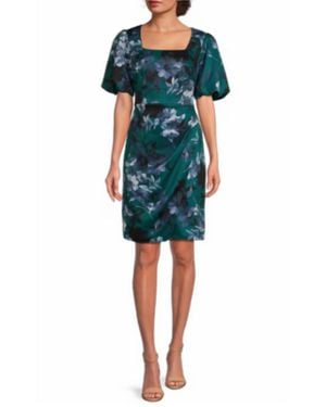 Alex Evenings Short Puff Sleeve Patterened - Blue