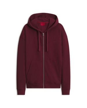 HUGO Cotton-Terry Zip-Up Hoodie With Logo Print - Purple