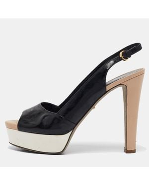 Sergio Rossi Leather And Patent Leather Slide Sandals - Blue