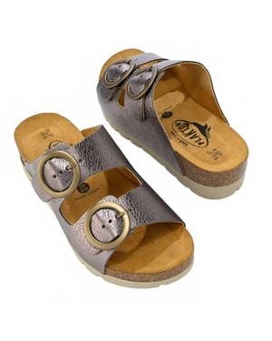Plakton Cora Slide On Dual Strap Adjustable Sandals - Metallic