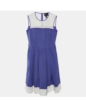 Roberto Cavalli Cavalli Class Seersucker Cotton & Lace Sleeveless Dress - Purple