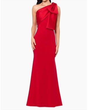 Betsy & Adam Bow Shoulder Gown - Red